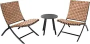 3-Piece Rattan Bistro Set Patio Furniture (PE Wicker), Waterproof Sun Protection Conversation Set for Garden, Balcony, Terrace, Porch, Poolside Yard Three-Piece Light Brown