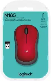 Logitech M185 Wireless Mouse, 2.4GHz w/ USB Mini Receiver, PC, Mac, Laptop - Red