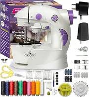 Akiara - Mini Sewing Machine for Home Tailoring Use | Silai Machine With Kit Set, Box, Thread, Scissors, Needle, and Accessories (White & Purple)