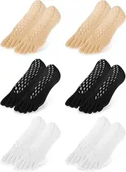 6 Pcs Align Toe Socks No Show Low Cut Liner Five Finger Orthopedic Compression Socks Full Toe Separator Sock Non Slip Heel Grip Breathable Bunion Relief Sock for Women Men Athletic Yoga, Black