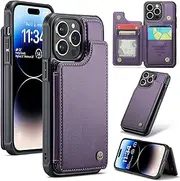ELEPIK for iPhone 14 Pro Case with Card Holder, Kickstand [4 Card/Cash Holder] [for Women & Men] [Durable PU Leather] Magnetic Wallet Phone Cover for iPhone 14 Pro, Fashion Purple