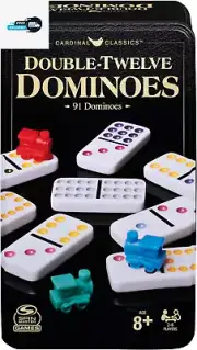 Spin Master Games, Cardinal Classics Double 12 Dominoes Set in Storage Tin, Fami