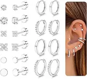 [YADOCA] Hypoallergenic Surgical Steel Earrings 14K Gold Flat Back Earrings for Women Trendy 316L Stainless Steel Flatback Stud Earring Sets for Multiple Piercing Small Cartilage Hoop Earring Stacks