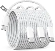 USB C to USB C Cable for iPhone 16, 3 Pack 60W USB C to USB C Charging Cable Nylon Braided Type C Charger Cable Cord for iPhone 16/16 Plus/16 Pro/16 Pro Max/15/15 Plus/15 Pro/15 Pro Max, 6FT White