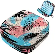 Period Bag,Sanitary Napkin Storage Bag,Tropical Leaves Marble Texture,Tampon Bag for Purse