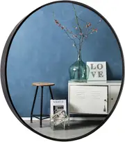 Black Round Mirror 60cm - Metal Frame for Living Room, Bathroom, Entryway