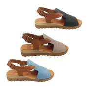 Jemma Kamila Ladies Sandals Wedge Leather Upper Buckle Slingback Light Comfy