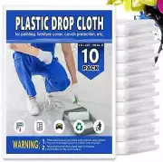 10Pcs 9X12 Ft Extra Large Plastic Drop Cloths, Waterproof & Dust-Proof Tarp for