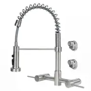 Wall Mount Kitchen Faucet, 8 Inch Center Wall Mount Faucet with Pull Down Spr...