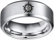 [XAHH] 8mm Men's Supernatural Ring Dean Anti-Possession Symbol Silver Titanium Steel Flat Band Size 6-13