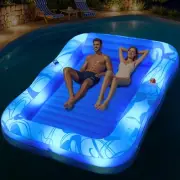 Inflatable Tanning Pool Lounger with Lights,81"x 60" Large Tanning Floats for...