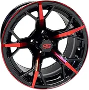 Red Hawk TIR-RX400-BR Wheel Gloss Black with Red, 14x7 ET-25 Golf Carts