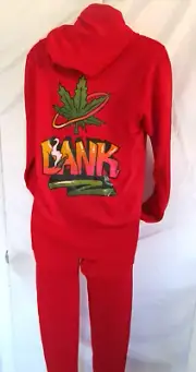 Womens Two Piece DANK Tracksuit Set Long Sleeve Zip Hood Jacket Leggings Red