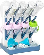 Baby Bottle Drying Rack - Vertical Standing Countertop Drying Rack - Large Bottle Dryer Rack Holder for Baby Bottles and Pump Part Cleaning BPA-Free - Holds Up to 12 Baby Bottles & Cup (Blue)
