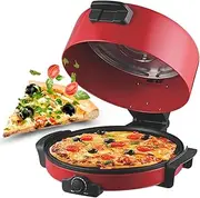 Pizza Maker Electric Pizza Oven 40cm Diameter Indoor Pizza Oven Double-Sided Heating, Non-Stick Pizza Maker with Adjustable Temperature Control, Table Top Pizza Oven for Pizzas/Nachos/Omelette red