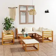Patio Sets 8 Piece Garden Lounge Set with Cushion Cream Solid Acacia Wood