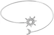 [Caiyao] Boho Upper Arm Bracelet Cuff Bangle Gold Silver Flower Cuff Bracelets Mental Open Upper Arm Bangle Bracelet Simple Adjustable Armband Jewelry for Women