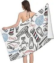 JBYJBX Barber Shop Monochrome Style Print Beach Towel Quick Dry Sandproof Microfiber Beach Bath Towel for Travel Pool Camping