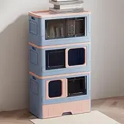 3-tier Cat Enclosures, Cat Cage Indoor, DIY Cat Playpen, Foldable, Storage, with Enclosed Cat Litter Box, Pull-out Design, Free Combination, for 1-2 Cats(Blue+Pink,Large)