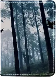 [CWAGFEQZ] Travel Passport Holder,PU Leather Passport Case,Passport Book,Halloween Crow Flying Forest Night
