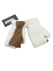 Apparis Women's White and Brown Gloves Faux Fur OneSize NWT