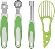 XIASABA Four Piece Kitchen Gadget Set Including Avocado Knife Core Device Fruit Scoop and Lemon Planer Made of Stainless Steel with Plastic and Rubber Handles Mini Size Fashionab