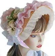 [HEYXI] Teas Party Sunhat Lace Fascinators for Women Lolit Straw Hat Victorian Bonnet Victorian Headdress Floral Straw Hat
