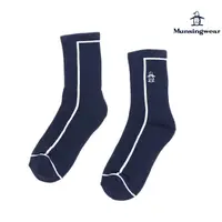 在飛比找momo購物網優惠-【Munsingwear】企鵝牌 女款深藍色線條感刺繡中筒襪