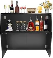 Folding Portable Event Bar 47.75 * 19.5 * 42.75in, Portable Bar Cabinet Mobile Bartender Station with Top and Middle Shelves, Mobile Laminate Foldable Bar for Parties and Events (Black)