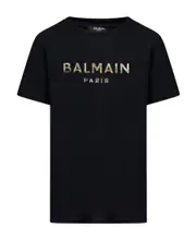Balmain Kids Logo Printed Crewneck T-Shirt 6Y,14Y,13Y,10Y Black