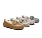 EVERAU® UGG Slippers Women Sheepskin Wool Bow Ankle Woven Moccasins - Caribou / AU Ladies 8 / AU Men 6 / EU 39