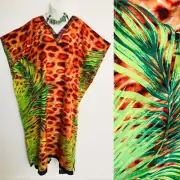 NWT Fabulous TROPICAL Leopard and PALM LEAF Caftan Resort Dress One-Size