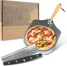 Metal Pizza Peel - 12 X 14In Foldable Pizza Paddle with Rocker Cutter and Cover