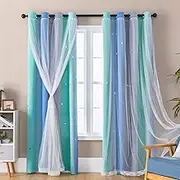 XiDi Children's Curtains Height 213 cm with Transparency for Windows Hall Treatments Blackout Colourful Stars Cut-Out Curtains Noise Reduction Decoration Green Blue Grey 86/213/2 IT