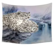 Animal Art Nature Rocky Adventure White Leopards Tapestry
