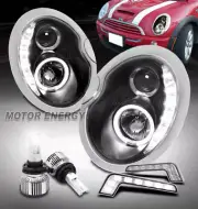 For 02-06 Mini Cooper Halo Projector Black Headlights w/DRL Signal+H1 LED Bulbs (for: Mini)