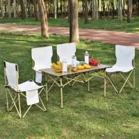 在飛比找momo購物網優惠-【MINE 家居】自然風露營折疊長桌椅五件套 含長桌 四張椅