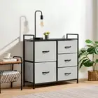 Sherwood Luna 5 Chest of Drawers Fabric Dresser Wooden Top Home Storage Grey