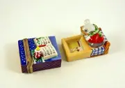 New French Limoges Trinket Box Cute Mouse at Match Box Desk with Christmas Book