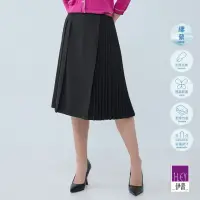 在飛比找momo購物網優惠-【ILEY 伊蕾】百摺壓摺拼接及膝裙(黑色；M-XL；123