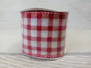 New! Buffalo Check Plaid Ribbon 2.5"x12 FT Wired White & Red Gingham Christmas