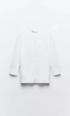 Zara PLAIN KNIT CARDIGAN WITH FAUX PEARL BUTTONS