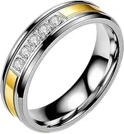 [Mulmoy] Titanium Steel Couple Ring Simple Stainless Steel Zircon Ring Head Ornament