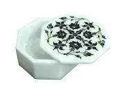 Octagon Marble Trinket Box Floral Pattern Inlay Work Decorative Box for Office