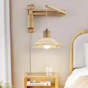 Wood Plug in Wall Sconces, Swing Arm Wall Lamp with Dimmable On Off Switch,