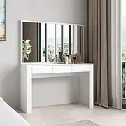 Luxsuite Dressing Table with Mirror Vanity Makeup Table with 3 Drawers Storage Modern Bedroom Furniture White