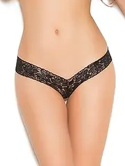 [Elegant Moments] Women's Lace V Front Thong with Lace Up Back Detail