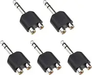 5Pcs 6.35mm 1/4 Inch Stereo Male Plug to Dual RCA Phono Female Socket Jack Connectors Audio Converters Y Splitter Adapters