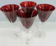 4 AJKA SIMPLY MODERN RUBY RED CASED CUT TO CLEAR CRYSTAL WINE GOBLETS
