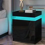 Alfordson Bedside Table RGB LED Nightstand 2 Drawers 4 Side High Gloss Black